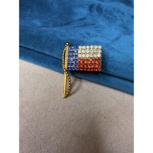 Vintage Texas State Flag Rhinestone Brooch Pin Gold Tone Patriotic Jewelry